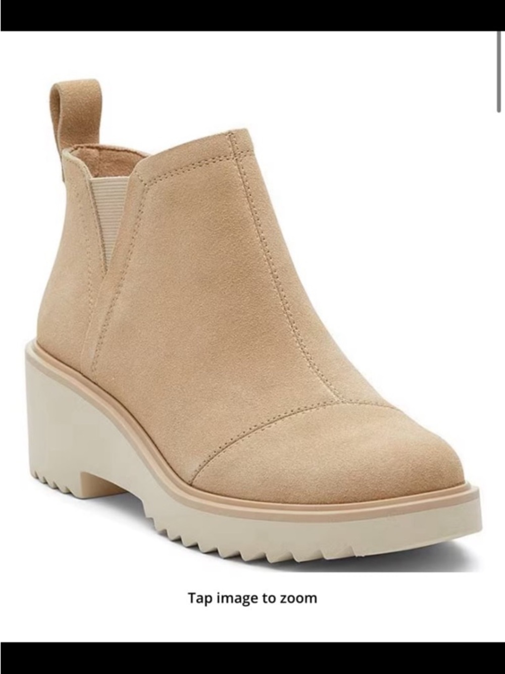 TOMS Maude Taupe Leather Suede Ankle Booties Size 8W | Zip Low Platform Wedge